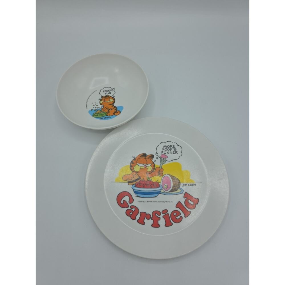 Vintage 1978 Garfield‎ Jim Davis Melamine 8" Plate & Bowl Set More Food's Funner